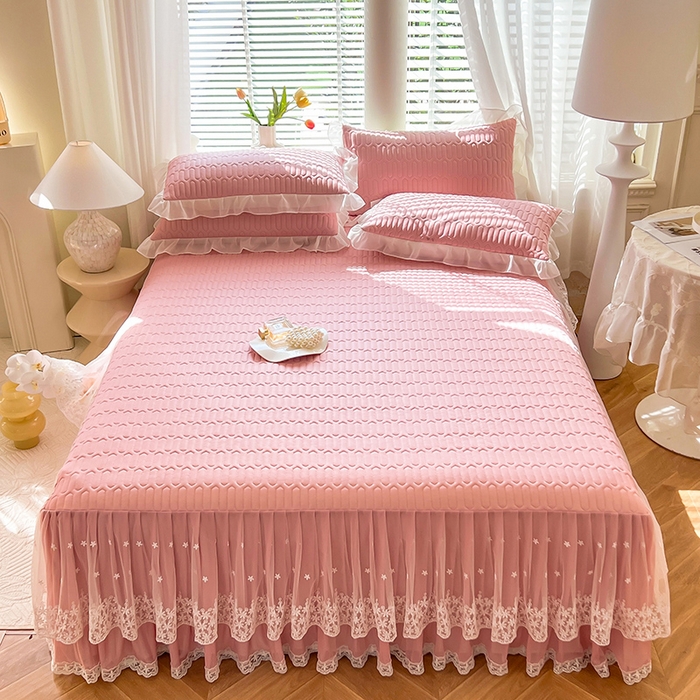 91家纺网 家纺一手货源 找家纺 后庭寝室 2026春夏新款乳胶凉席夏凉被空调被夏被四件套-爱意系列 爱意-粉色