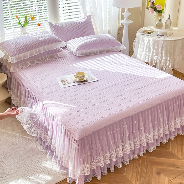 91家纺网 家纺一手货源 找家纺 后庭寝室 2026春夏新款乳胶凉席夏凉被空调被夏被四件套-爱意系列 爱意-浅紫