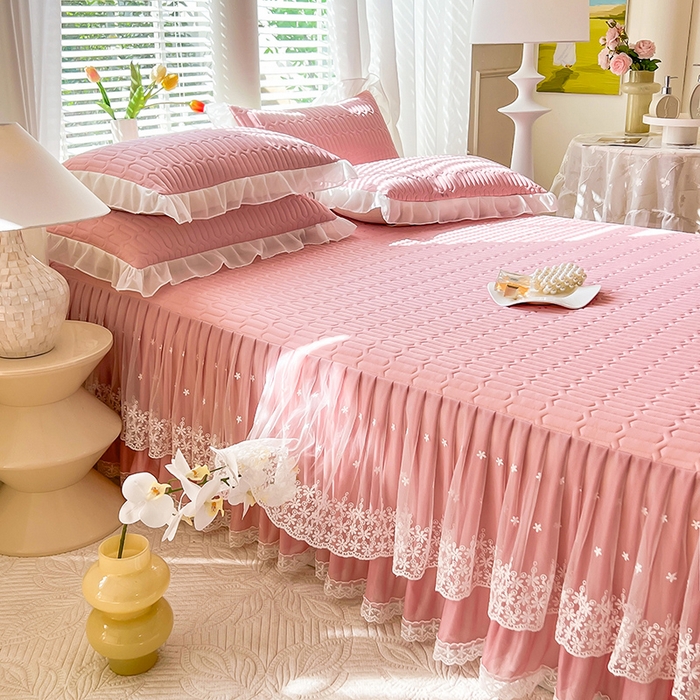 91家纺网 家纺一手货源 找家纺 后庭寝室 2026春夏新款乳胶凉席夏凉被空调被夏被四件套-爱意系列 爱意-粉色