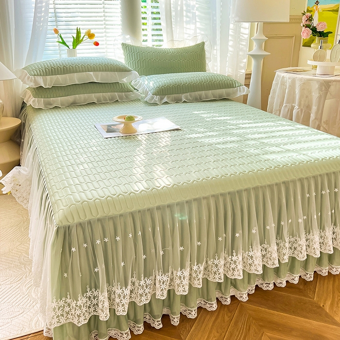 91家纺网 家纺一手货源 找家纺 后庭寝室 2026春夏新款乳胶凉席夏凉被空调被夏被四件套-爱意系列 爱意-水绿