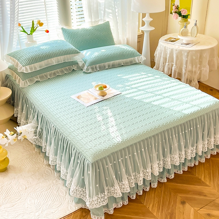 91家纺网 家纺一手货源 找家纺 后庭寝室 2026春夏新款乳胶凉席夏凉被空调被夏被四件套-爱意系列 爱意-浅蓝