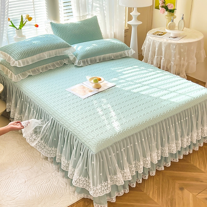 91家纺网 家纺一手货源 找家纺 后庭寝室 2026春夏新款乳胶凉席夏凉被空调被夏被四件套-爱意系列 爱意-浅蓝