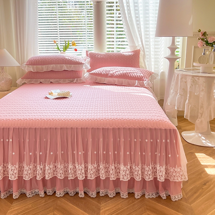 91家纺网 家纺一手货源 找家纺 后庭寝室 2026春夏新款乳胶凉席夏凉被空调被夏被四件套-爱意系列 爱意-粉色