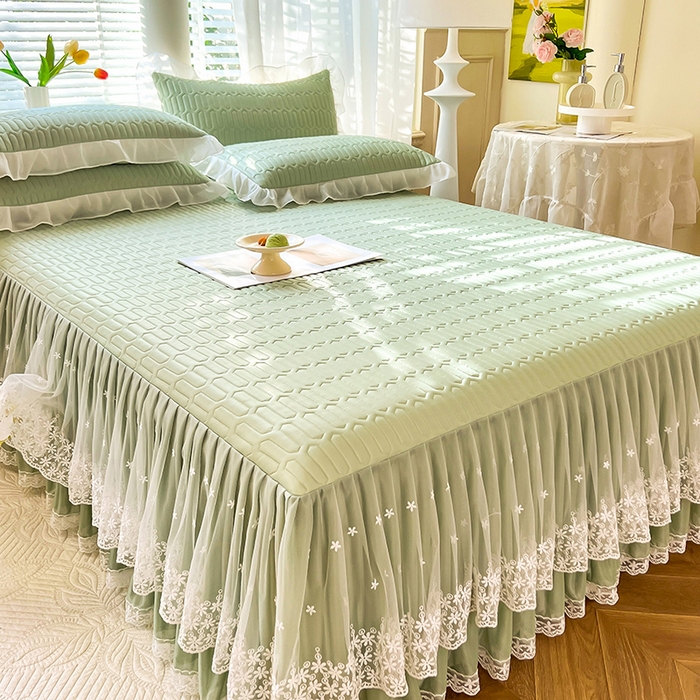 91家纺网 家纺一手货源 找家纺 后庭寝室 2026春夏新款乳胶凉席夏凉被空调被夏被四件套-爱意系列 爱意-水绿