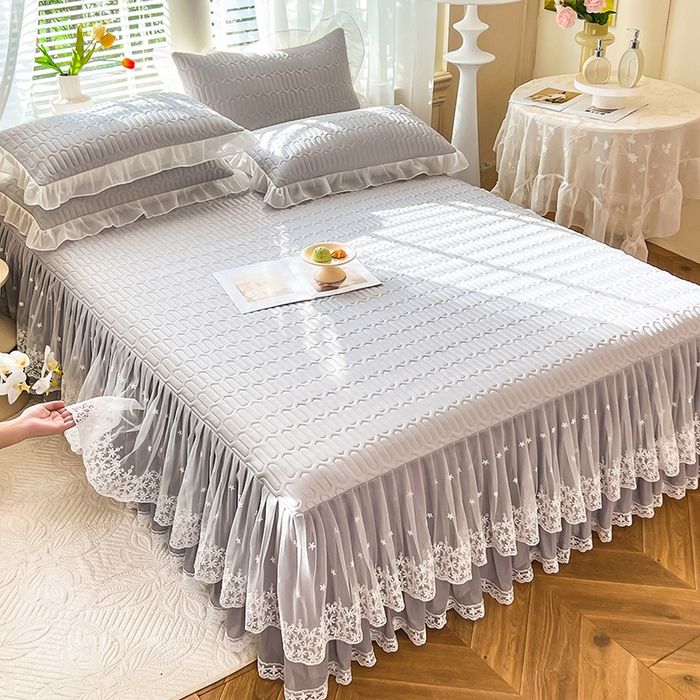 91家纺网 家纺一手货源 找家纺 后庭寝室 2026春夏新款乳胶凉席夏凉被空调被夏被四件套-爱意系列 爱意-浅灰