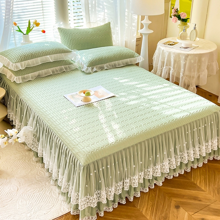 91家纺网 家纺一手货源 找家纺 后庭寝室 2026春夏新款乳胶凉席夏凉被空调被夏被四件套-爱意系列 爱意-水绿