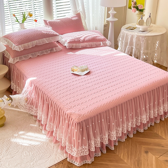 91家纺网 家纺一手货源 找家纺 后庭寝室 2026春夏新款乳胶凉席夏凉被空调被夏被四件套-爱意系列 爱意-粉色