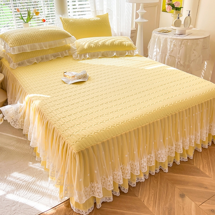 91家纺网 家纺一手货源 找家纺 后庭寝室 2026春夏新款乳胶凉席夏凉被空调被夏被四件套-爱意系列 爱意-嫩黄