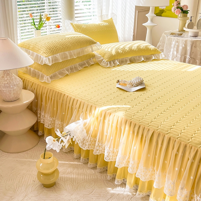 91家纺网 家纺一手货源 找家纺 后庭寝室 2026春夏新款乳胶凉席夏凉被空调被夏被四件套-爱意系列 爱意-嫩黄