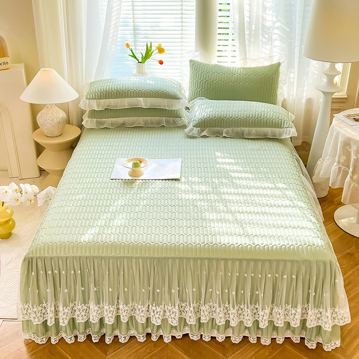 91家纺网 家纺一手货源 找家纺 后庭寝室 2026春夏新款乳胶凉席夏凉被空调被夏被四件套-爱意系列 爱意-水绿