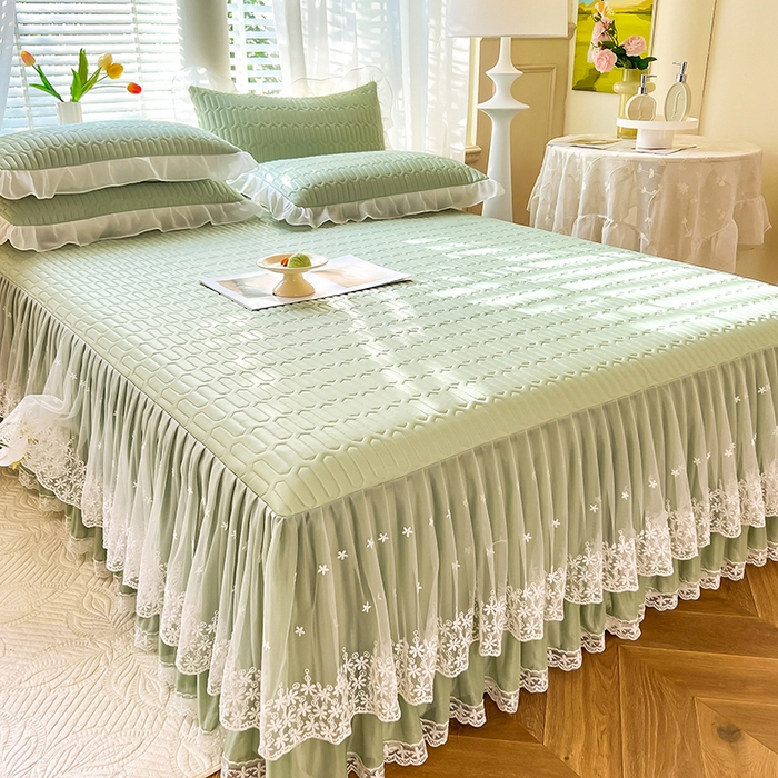 91家纺网 家纺一手货源 找家纺 后庭寝室 2026春夏新款乳胶凉席夏凉被空调被夏被四件套-爱意系列 爱意-水绿