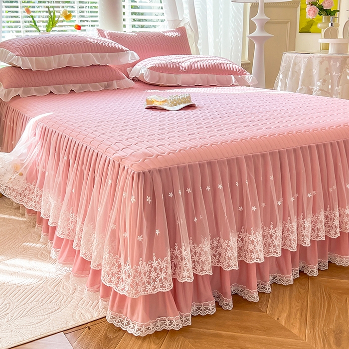 91家纺网 家纺一手货源 找家纺 后庭寝室 2026春夏新款乳胶凉席夏凉被空调被夏被四件套-爱意系列 爱意-粉色