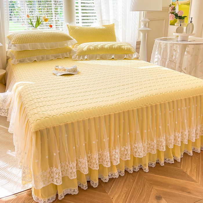 91家纺网 家纺一手货源 找家纺 后庭寝室 2026春夏新款乳胶凉席夏凉被空调被夏被四件套-爱意系列 爱意-嫩黄