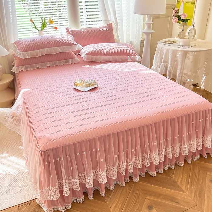 91家纺网 家纺一手货源 找家纺 后庭寝室 2026春夏新款乳胶凉席夏凉被空调被夏被四件套-爱意系列 爱意-粉色