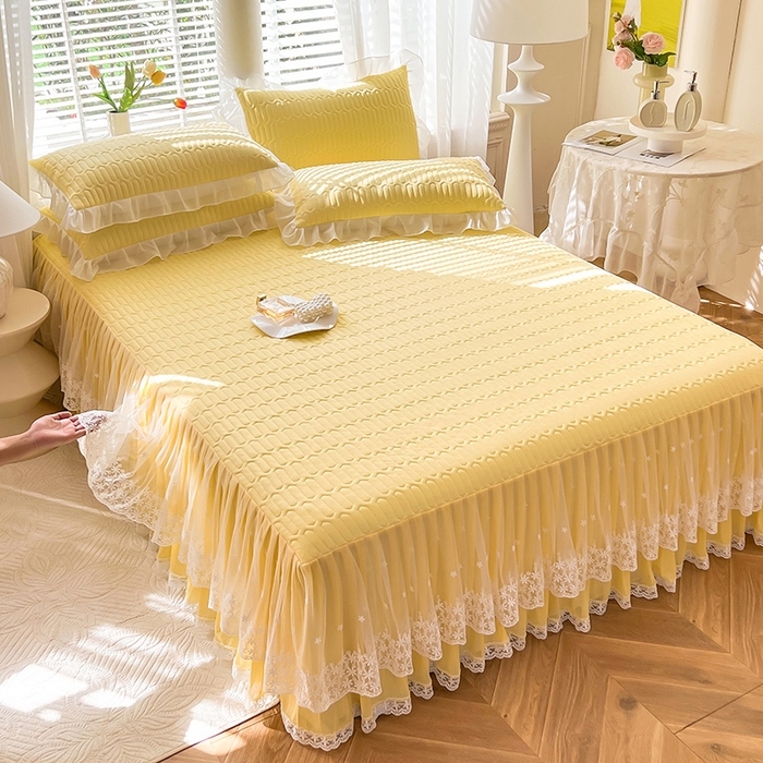 91家纺网 家纺一手货源 找家纺 后庭寝室 2026春夏新款乳胶凉席夏凉被空调被夏被四件套-爱意系列 爱意-嫩黄