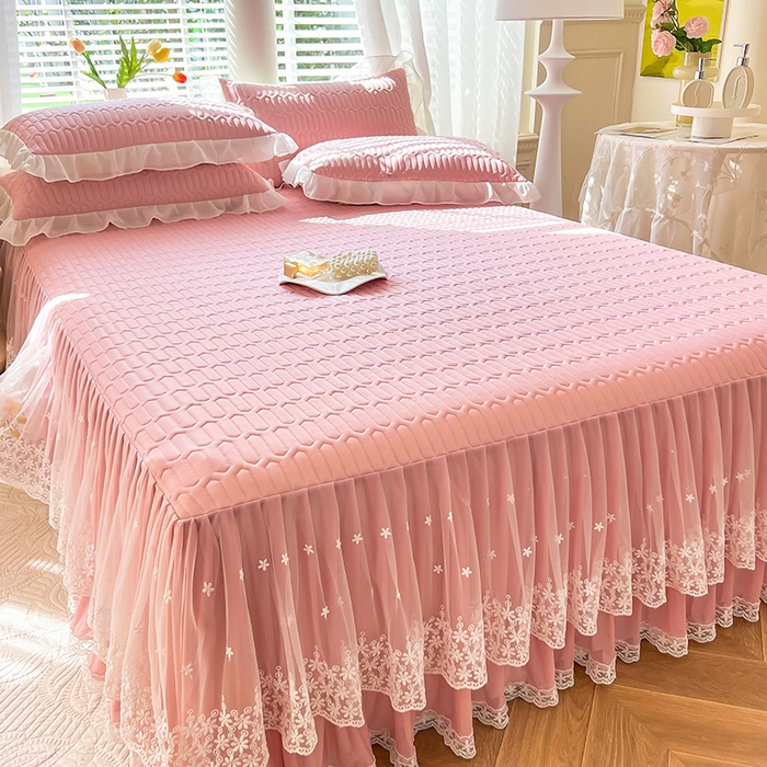 91家纺网 家纺一手货源 找家纺 后庭寝室 2026春夏新款乳胶凉席夏凉被空调被夏被四件套-爱意系列 爱意-粉色