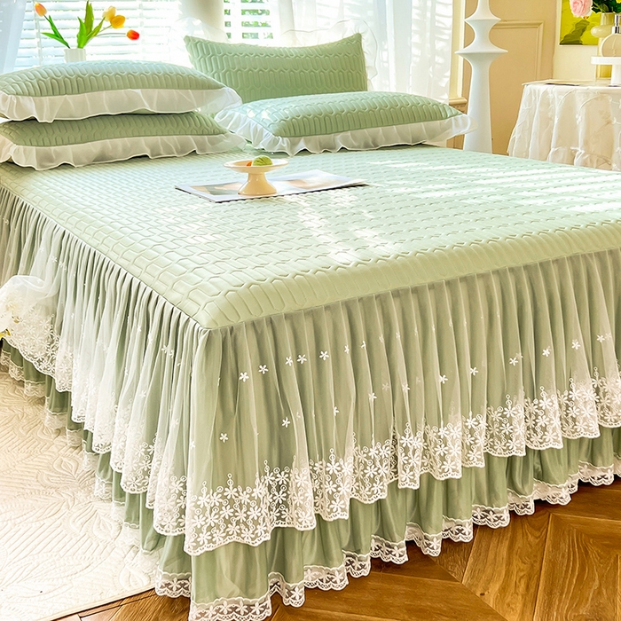 91家纺网 家纺一手货源 找家纺 后庭寝室 2026春夏新款乳胶凉席夏凉被空调被夏被四件套-爱意系列 爱意-水绿