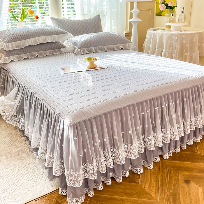 91家纺网 家纺一手货源 找家纺 后庭寝室 2026春夏新款乳胶凉席夏凉被空调被夏被四件套-爱意系列 爱意-浅灰