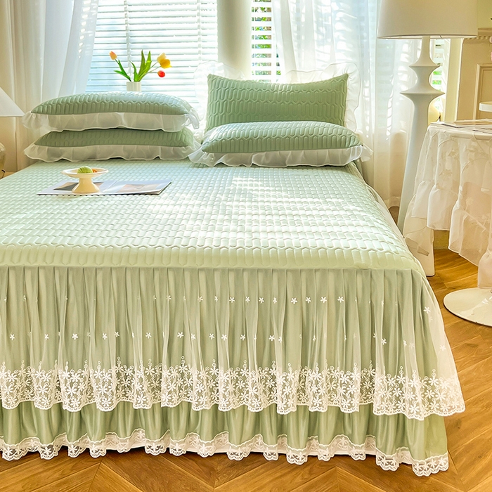 91家纺网 家纺一手货源 找家纺 后庭寝室 2026春夏新款乳胶凉席夏凉被空调被夏被四件套-爱意系列 爱意-水绿