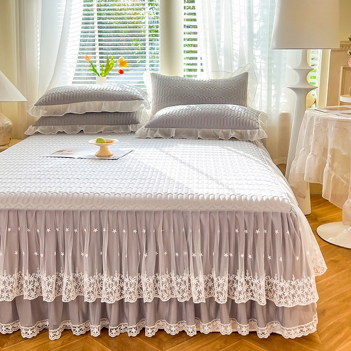 91家纺网 家纺一手货源 找家纺 后庭寝室 2026春夏新款乳胶凉席夏凉被空调被夏被四件套-爱意系列 爱意-浅灰