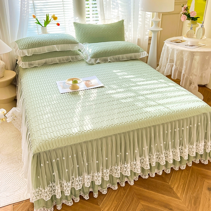 91家纺网 家纺一手货源 找家纺 后庭寝室 2026春夏新款乳胶凉席夏凉被空调被夏被四件套-爱意系列 爱意-水绿