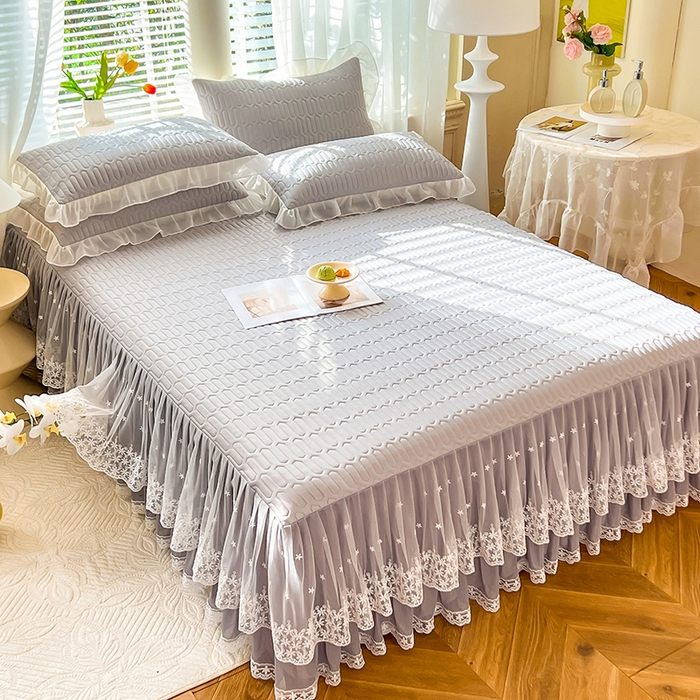 91家纺网 家纺一手货源 找家纺 后庭寝室 2026春夏新款乳胶凉席夏凉被空调被夏被四件套-爱意系列 爱意-浅灰