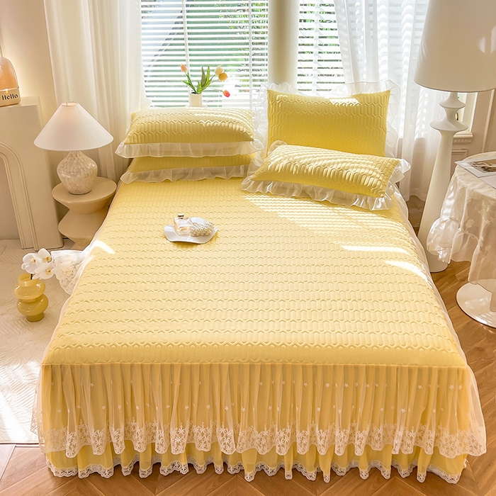 91家纺网 家纺一手货源 找家纺 后庭寝室 2026春夏新款乳胶凉席夏凉被空调被夏被四件套-爱意系列 爱意-嫩黄