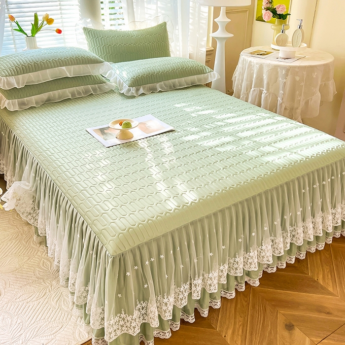 91家纺网 家纺一手货源 找家纺 后庭寝室 2026春夏新款乳胶凉席夏凉被空调被夏被四件套-爱意系列 爱意-水绿