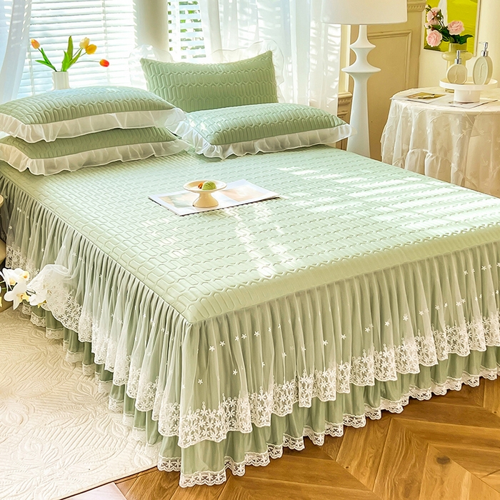 91家纺网 家纺一手货源 找家纺 后庭寝室 2026春夏新款乳胶凉席夏凉被空调被夏被四件套-爱意系列 爱意-水绿