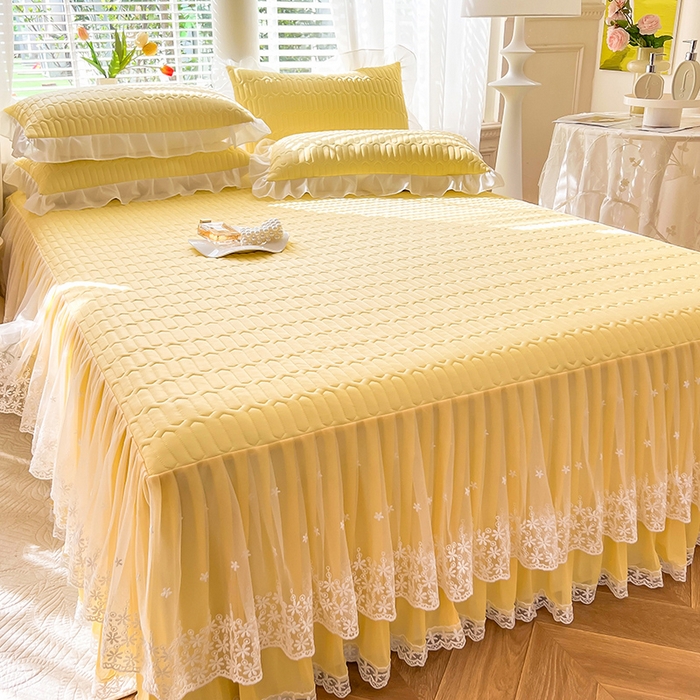 91家纺网 家纺一手货源 找家纺 后庭寝室 2026春夏新款乳胶凉席夏凉被空调被夏被四件套-爱意系列 爱意-嫩黄