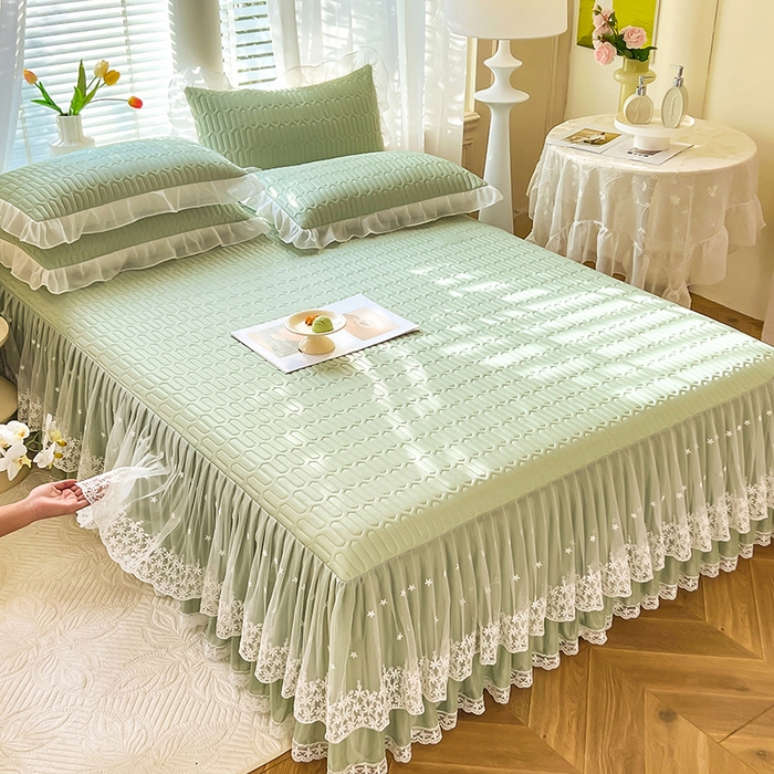 91家纺网 家纺一手货源 找家纺 后庭寝室 2026春夏新款乳胶凉席夏凉被空调被夏被四件套-爱意系列 爱意-水绿