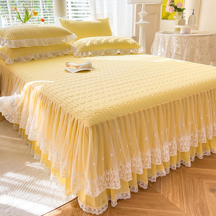 91家纺网 家纺一手货源 找家纺 后庭寝室 2026春夏新款乳胶凉席夏凉被空调被夏被四件套-爱意系列 爱意-嫩黄