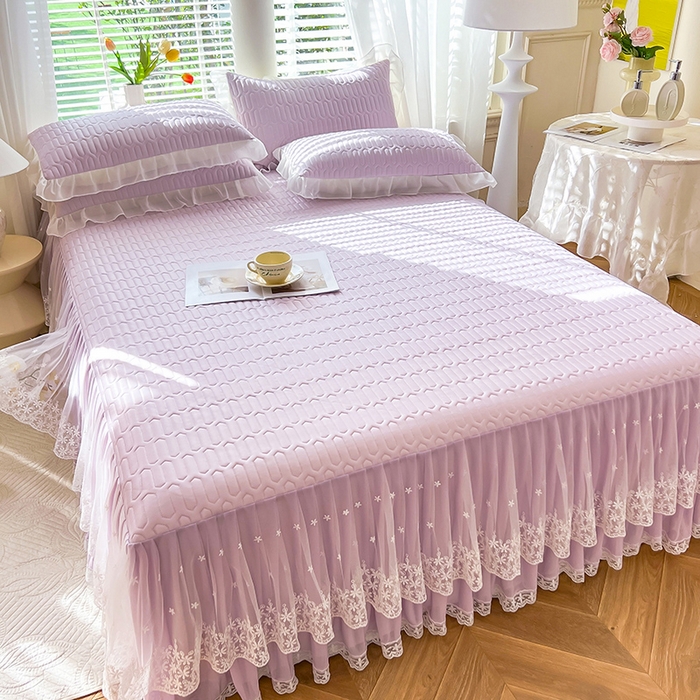 91家纺网 家纺一手货源 找家纺 后庭寝室 2026春夏新款乳胶凉席夏凉被空调被夏被四件套-爱意系列 爱意-浅紫