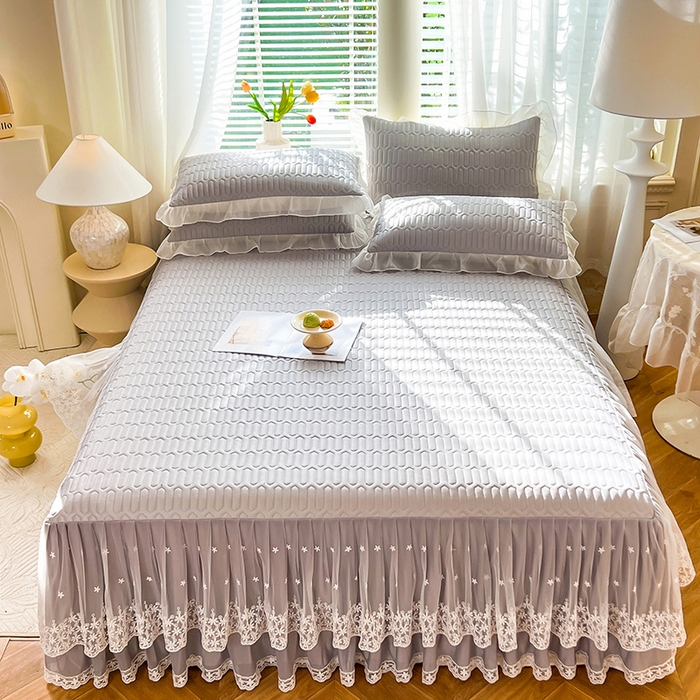 91家纺网 家纺一手货源 找家纺 后庭寝室 2026春夏新款乳胶凉席夏凉被空调被夏被四件套-爱意系列 爱意-浅灰