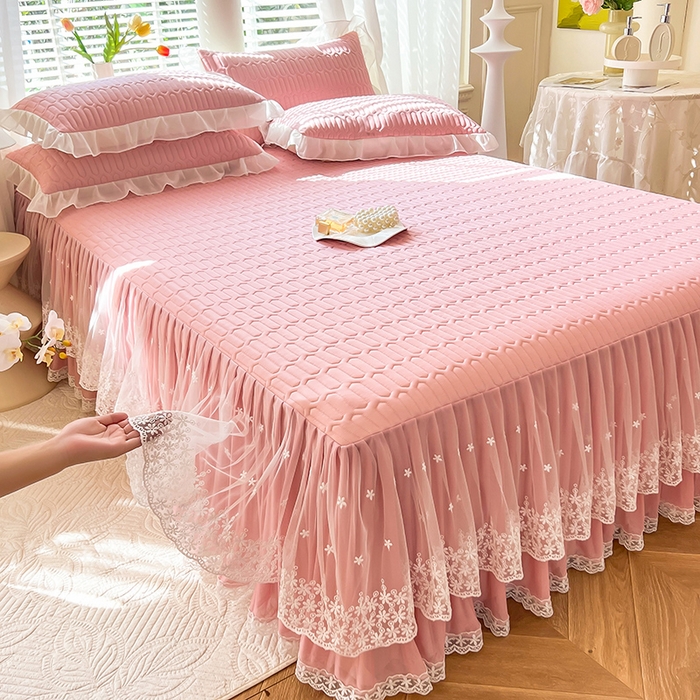 91家纺网 家纺一手货源 找家纺 后庭寝室 2026春夏新款乳胶凉席夏凉被空调被夏被四件套-爱意系列 爱意-粉色