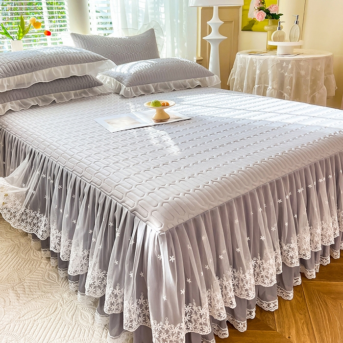 91家纺网 家纺一手货源 找家纺 后庭寝室 2026春夏新款乳胶凉席夏凉被空调被夏被四件套-爱意系列 爱意-浅灰