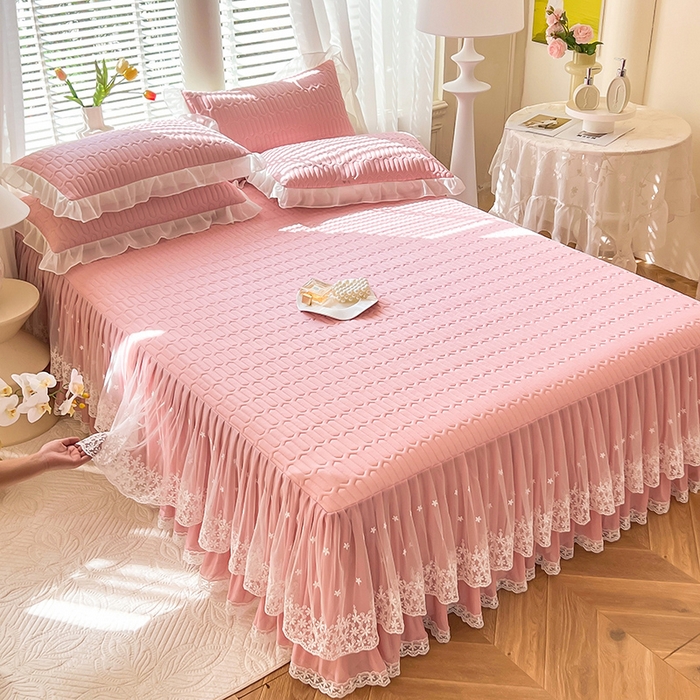 91家纺网 家纺一手货源 找家纺 后庭寝室 2026春夏新款乳胶凉席夏凉被空调被夏被四件套-爱意系列 爱意-粉色