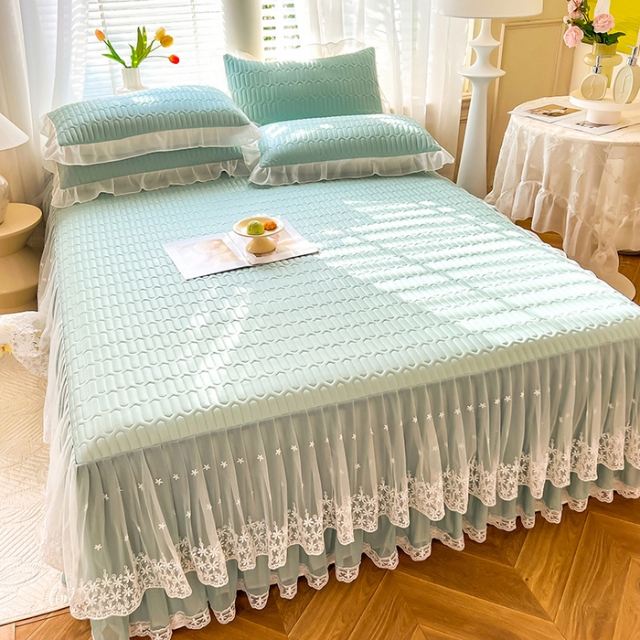 91家纺网 家纺一手货源 找家纺 后庭寝室 2026春夏新款乳胶凉席夏凉被空调被夏被四件套-爱意系列 爱意-浅蓝