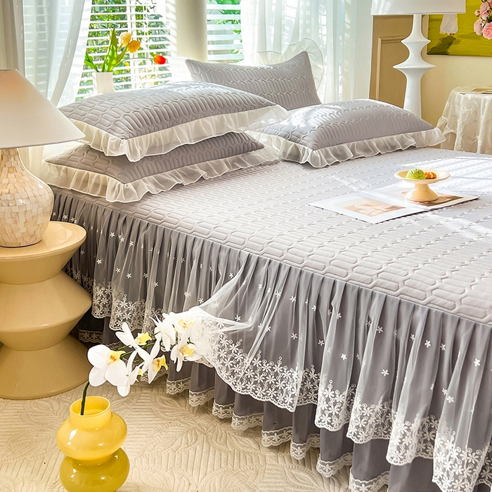 91家纺网 家纺一手货源 找家纺 后庭寝室 2026春夏新款乳胶凉席夏凉被空调被夏被四件套-爱意系列 爱意-浅灰