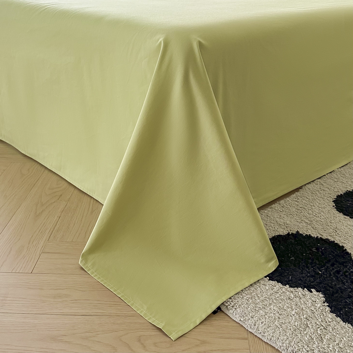 91家纺网 家纺一手货源 找家纺 ab家纺 2026新款刺绣双拼40支全棉水洗四件套 苹果绿杏