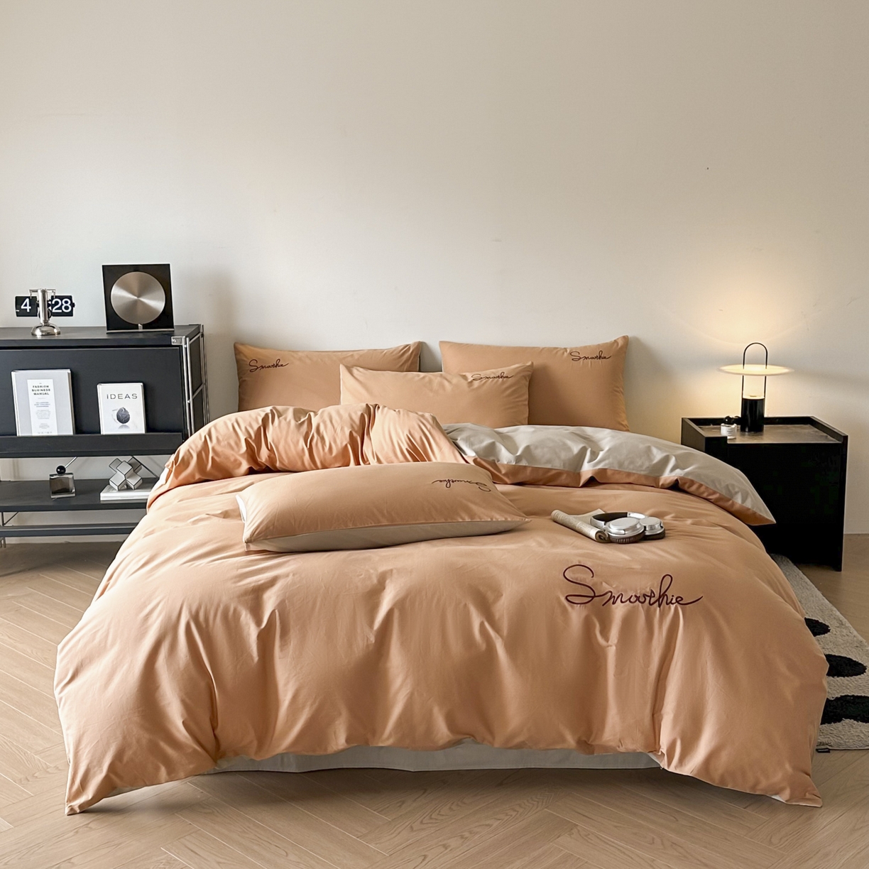 ab家纺 2026新款刺绣双拼40支全棉水洗四件套 西柚卡其