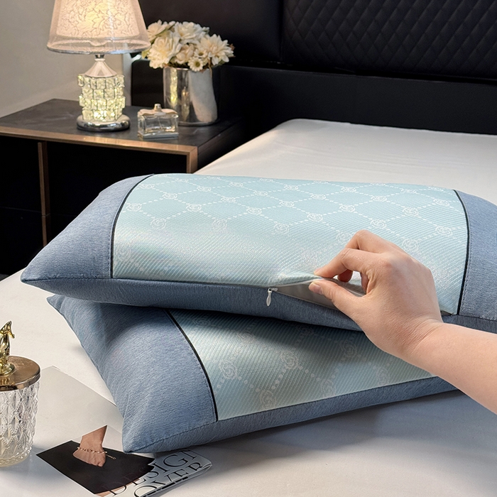 91家纺网 家纺一手货源 找家纺 小牛席业 2026春夏新款小玫瑰夏凉枕系列枕头枕芯（枕套+枕芯） 小玫瑰夏凉枕-湖蓝