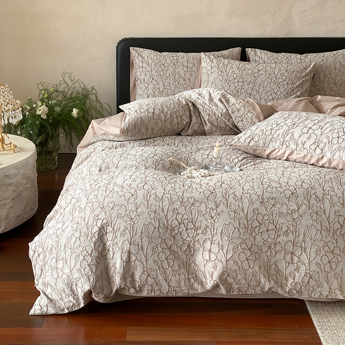 91家纺网 家纺一手货源 找家纺 宜代光年 2026新款全棉厚织色织大提花四件套系列 滴落游花