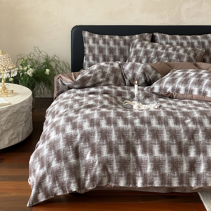 91家纺网 家纺一手货源 找家纺 宜代光年 2026新款全棉厚织色织大提花四件套系列 槿禾