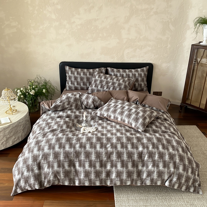 91家纺网 家纺一手货源 找家纺 宜代光年 2026新款全棉厚织色织大提花四件套系列 槿禾