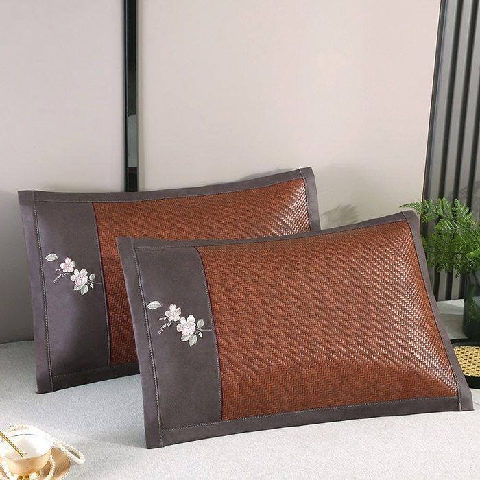 91家纺网 家纺一手货源 找家纺 （总）小牛席业 2026春夏新款霸王藤夏凉枕枕头枕芯（枕套+枕芯）-清雅花语夏天枕套藤枕头冰藤枕套冰丝枕套