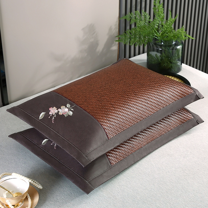 91家纺网 家纺一手货源 找家纺 （总）小牛席业 2026春夏新款霸王藤夏凉枕枕头枕芯（枕套+枕芯）-清雅花语夏天枕套藤枕头冰藤枕套冰丝枕套