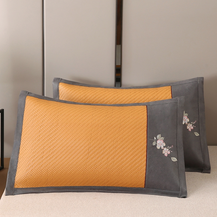 91家纺网 家纺一手货源 找家纺 小牛席业 2026春夏新款霸王藤夏凉枕枕头枕芯（枕套+枕芯）-清雅花语 霸王藤夏凉枕-清雅花语（黄色）