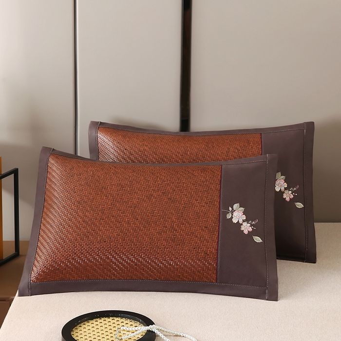 91家纺网 家纺一手货源 找家纺 小牛席业 2026春夏新款霸王藤夏凉枕枕头枕芯（枕套+枕芯）-清雅花语 霸王藤夏凉枕-清雅花语（咖色）