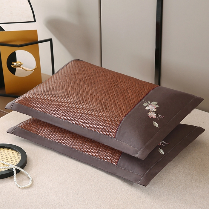 91家纺网 家纺一手货源 找家纺 小牛席业 2026春夏新款霸王藤夏凉枕枕头枕芯（枕套+枕芯）-清雅花语 霸王藤夏凉枕-清雅花语（咖色）